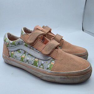 Vans Old Skool V Girls Size 2.5 Pink Holiday Unicorns Shoes Walking School